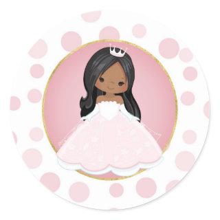 African American Pink Princess Classic Round Sticker