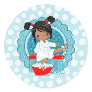 African American Spa Girl Bubbles Turquoise Red Classic Round Sticker