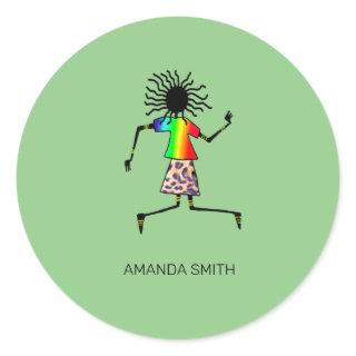 African Art, Personalized Happy Dancer Classic Round Sticker