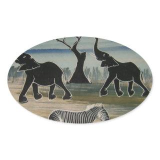 African Elephant Art Print Oval Sticker