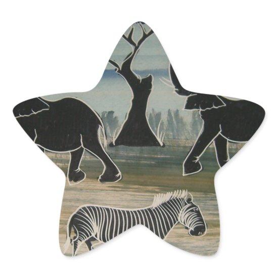 African Elephant Art Print Star Sticker