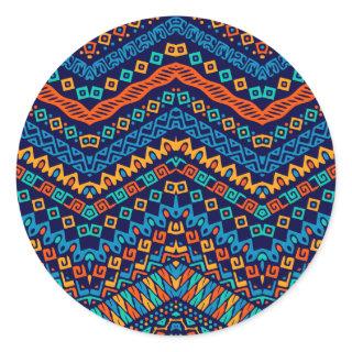 African ethnic pattern funky colors classic round sticker