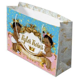 African Prince/Princess Pink/Blue Gold Sparkles Large Gift Bag