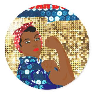 african rosie the riveter classic round sticker