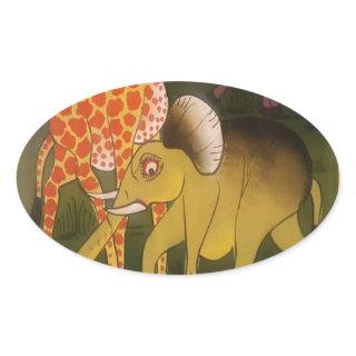 African Trio Art Print Oval Sticker