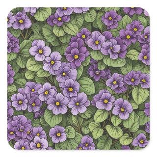 African Violet flowers pattern Square Sticker