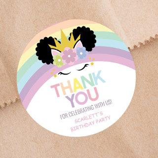 Afro Puff Unicorn Rainbows Birthday Party Favor Classic Round Sticker
