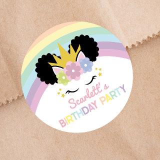 Afro Puff Unicorn Rainbows Birthday Party Favor  Classic Round Sticker