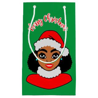 Afro Puffs Black Santa Claus Christmas Small Gift Bag