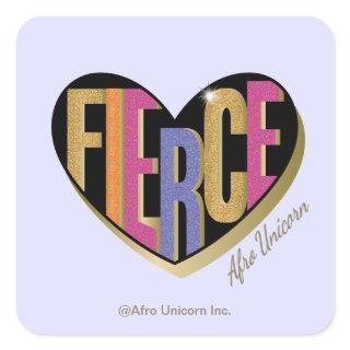 Afro Unicorn Fierce Heart Design Square Sticker