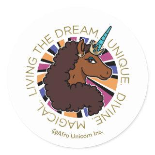 Afro Unicorn Living the Dream Design Classic Round Sticker