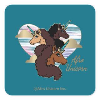 Afro Unicorn Trio Heart Design Square Sticker