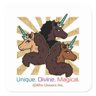 Afro Unicorn Trio: Unique, Divine, and Magical Square Sticker