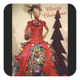 Afrocentric Dress Form Mannequin Christmas Tree Square Sticker