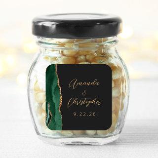 Agate Emerald Green Gold Script Dark Wedding Square Sticker