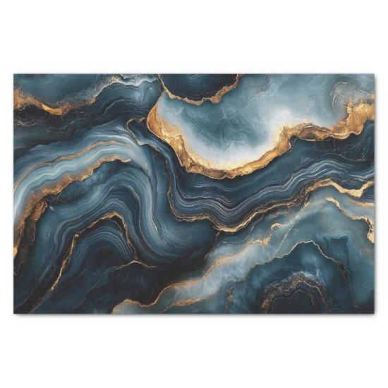 Agate Geode Gold Navy Blue Marble Decoupage Tissue Paper