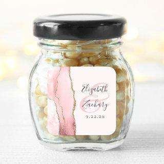 Agate Geode Script Blush Pink Gold Wedding Square Sticker