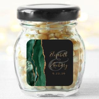 Agate Geode Script Emerald Green Gold Dark Wedding Square Sticker