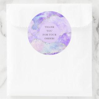 Agate Glitter Purple Thank You For Order Classic Round Sticker