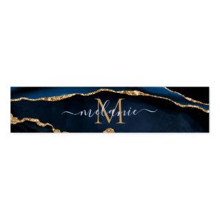 Agate Navy Blue Gold Gemstone Marble Custom Name Napkin Bands