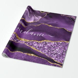Agate Purple Gold Glitter Your Name