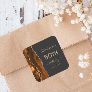 Agate Script Burnt Orange Gold Dark 50th Birthday Square Sticker