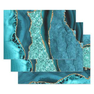 Agate Teal Blue Gold Glitter Marble Aqua Turquoise  Sheets