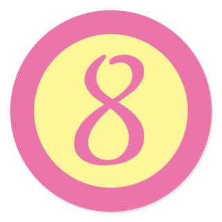 Age 8 Number Customizable Pink Text on Yellow Classic Round Sticker