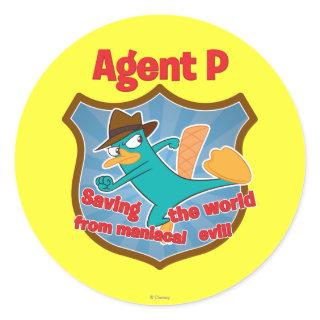 Agent P Saving the world from maniacal evil Badge Classic Round Sticker