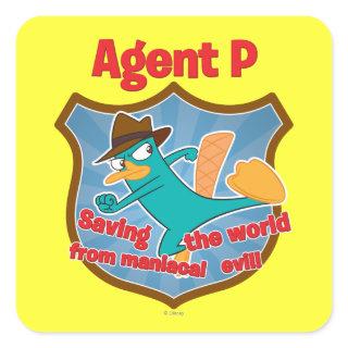 Agent P Saving the world from maniacal evil Badge Square Sticker