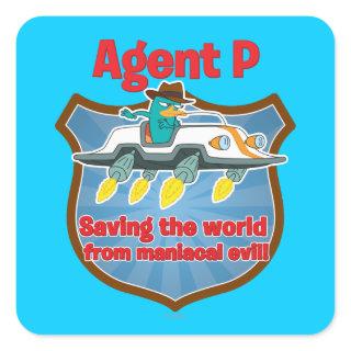 Agent P Saving the world from maniacal evil Car Square Sticker