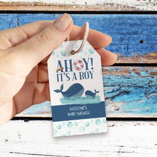 Ahoy It's A Boy Happy Whales Personalized  Gift Tags