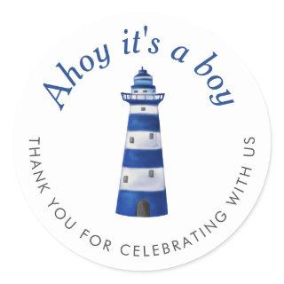 Ahoy Its A Boy Lighthouse | Nautical Baby Shower Classic Round Sticker