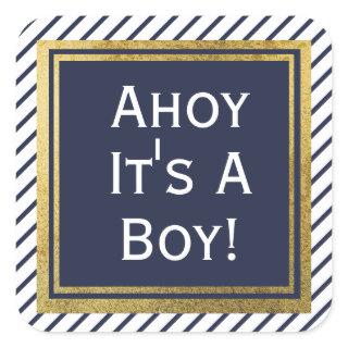 Ahoy Its A Boy Nautical Baby Shower Square Sticker