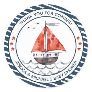 Ahoy It's A Boy Nautical Classic Round Sticker