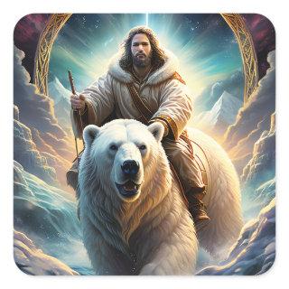 (AI Generated ) Jesus on a polar bear  Square Sticker