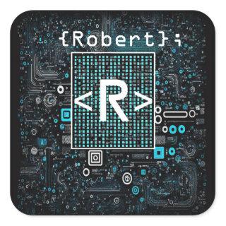 Ai - Technology - Coding Monogram - Letter R Square Sticker