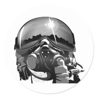 Air force Pilot Helmet  and mask Classic Round Sticker