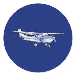 Aircraft  Chrome Cessna Silhouette Flying on Blue Classic Round Sticker