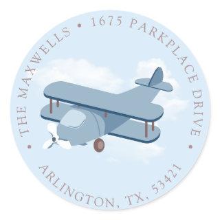 Aircraft Pilot Boy's Birthday Return Address Classic Round Sticker