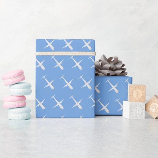 Airplane on Blue, Elegant Pattern Pilot Birthday