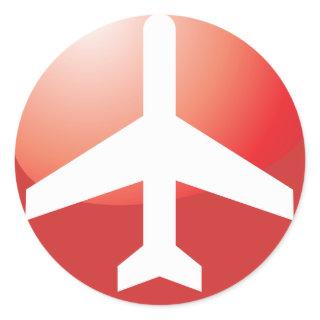 Airplane Red Easy Button Classic Round Sticker