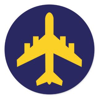 Airplane Symbol in Circle Classic Round Sticker