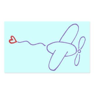 Airplane with Heart Rectangular Sticker