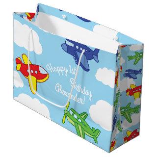 Airplanes and Jets Cute 1st Birthday Party Large Gift Bag