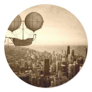 Airship Over Chicago Classic Round Sticker