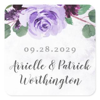 Airy Purple and Silver Floral Elegant Wedding Square Sticker