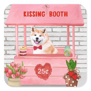Akita Dog Valentine's Day Kissing Booth  Square Sticker