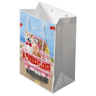 Akita Dog Valentine's Day Truck Hearts Medium Gift Bag