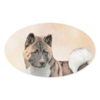 Akita Painting - Cute Original Dog Art Oval Sticker